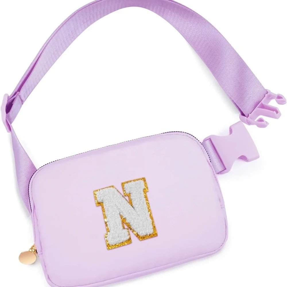 N Lavender Kids Belt Bag with Glitter Initial
